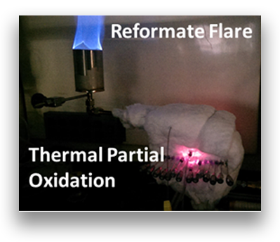 Figure 3. The Swiss-roll fuel reformer prototype under ultra-rich JP-8/air operation. 
