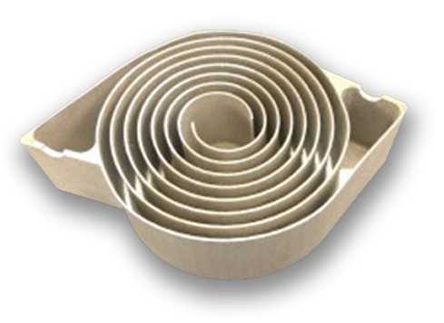 A 3D-printed Swiss-roll combustor (stainless steel), sectioned to show the internal structure.
